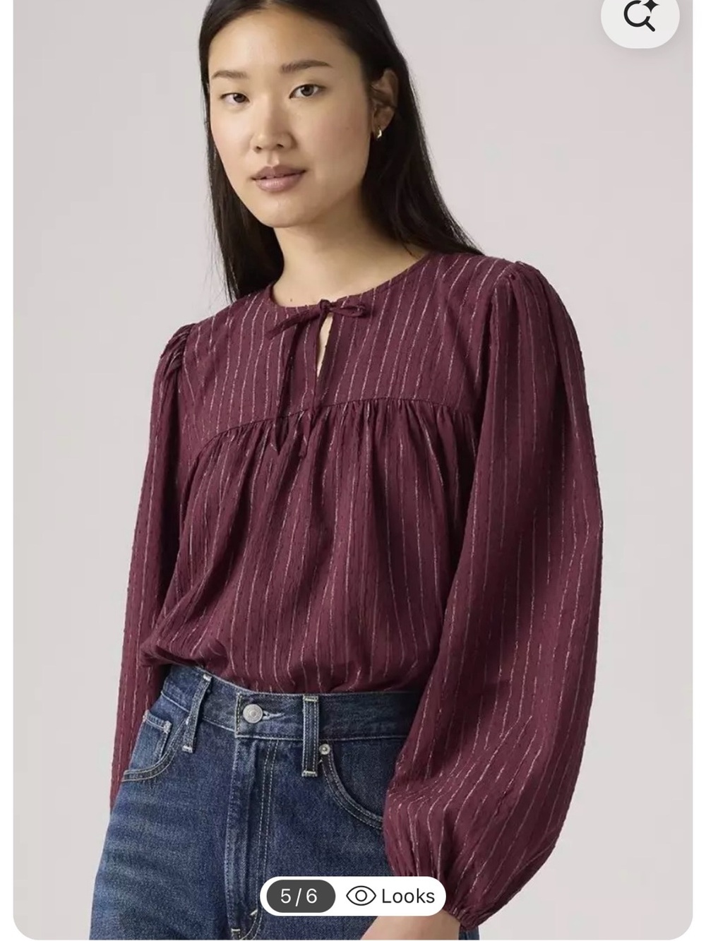 NWT Levi’s Josephine Blouse XL Burgundy Lurex Stripe Long Sleeve Relaxed